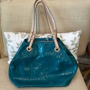 Michael Kors Should Bag; teal with cream shoulder straps